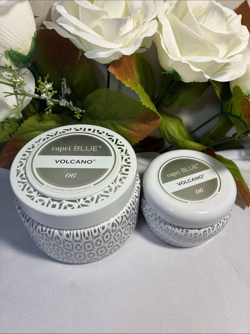 Capri Blue Volcano Scented Ceramic Candle Set - White and Grays ( 8.5oz and 3oz)
